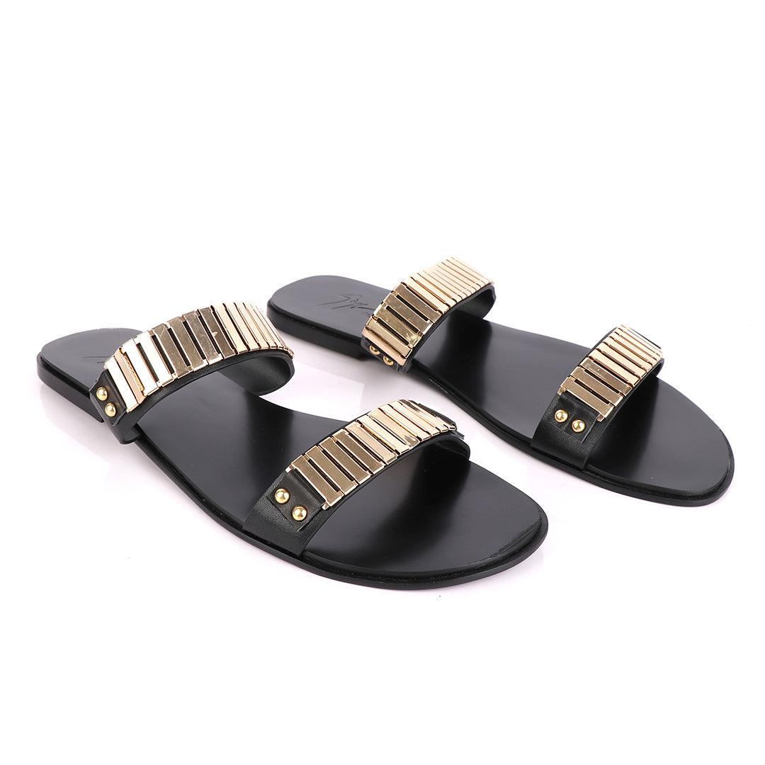 Giuseppe Zanotti Gold Figaro Double Strap Slippers - Obeezi