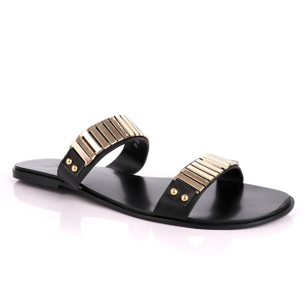 Giuseppe Zanotti Gold Figaro Double Strap Slippers - Obeezi