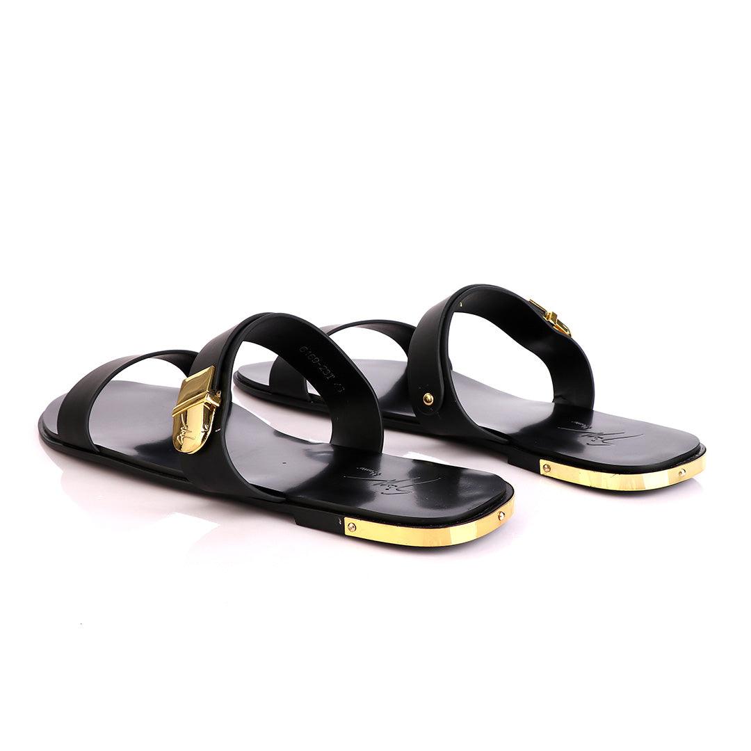 Giuseppe Zanotti Gold Keith Black Slippers - Obeezi