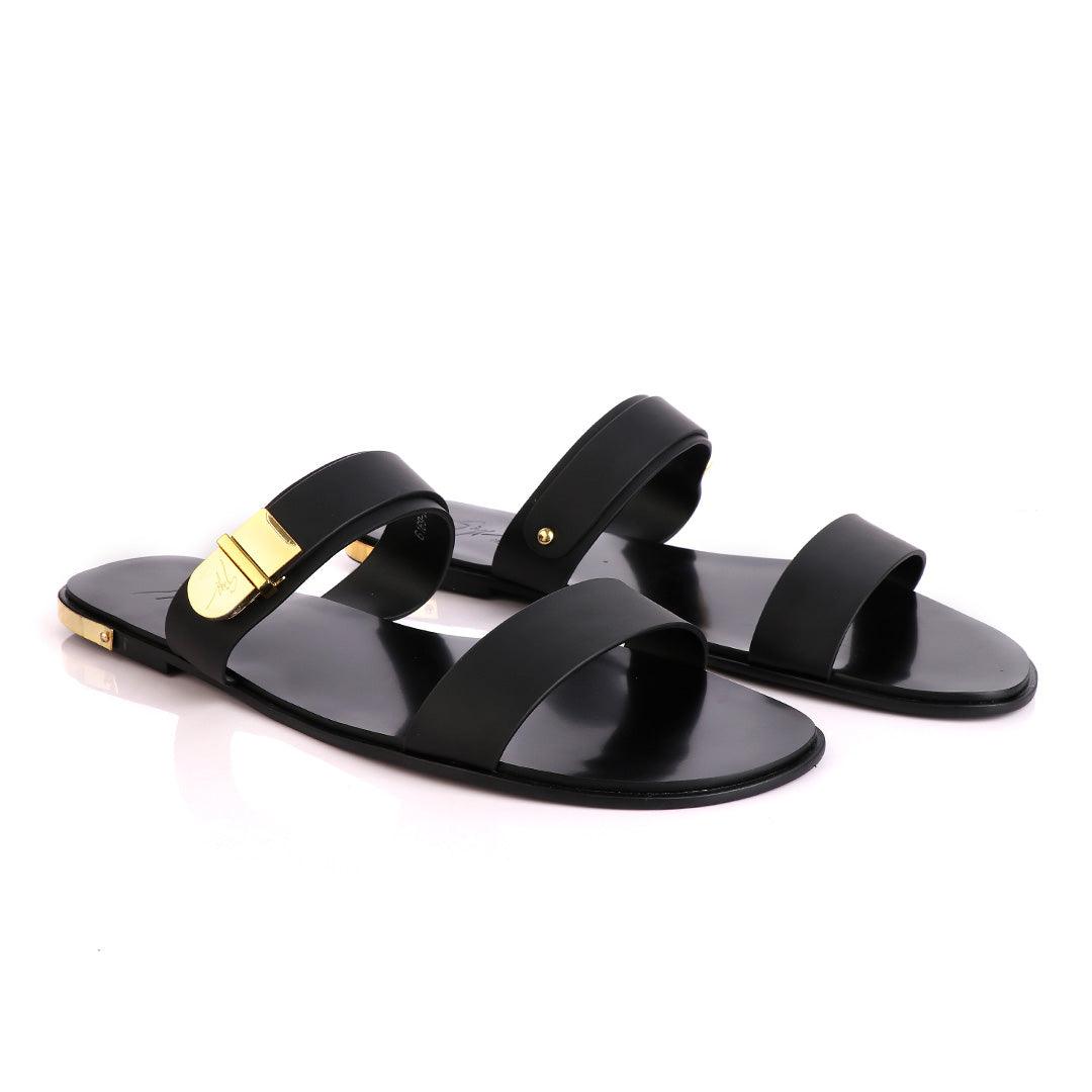 Giuseppe Zanotti Gold Keith Black Slippers - Obeezi