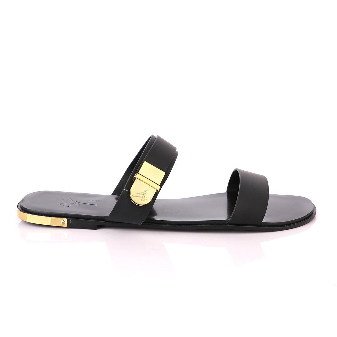 Giuseppe Zanotti Gold Keith Black Slippers - Obeezi