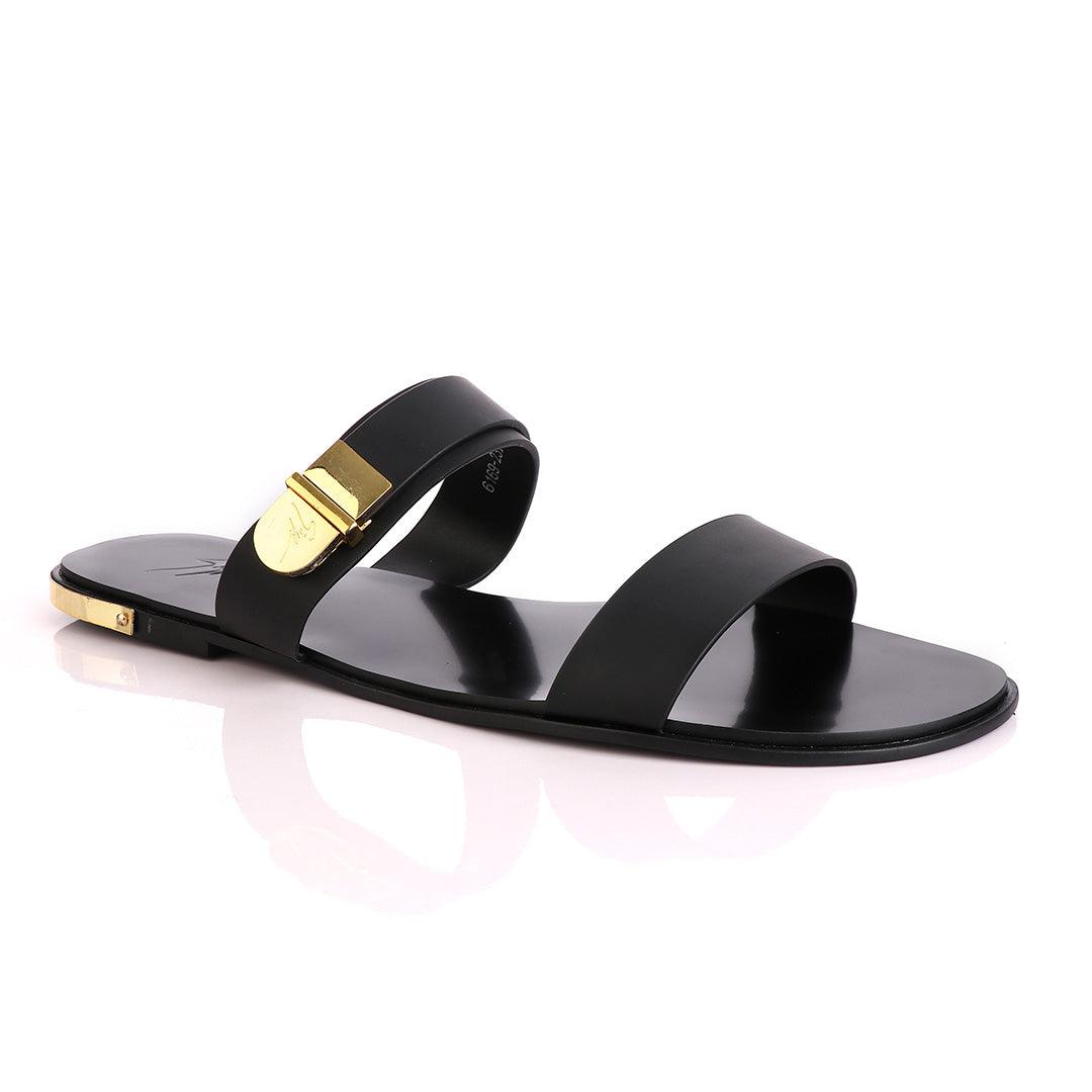 Giuseppe Zanotti Gold Keith Black Slippers - Obeezi
