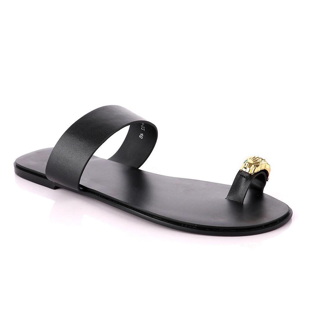 Giuseppe Zanotti Leo Black Leather Slippers - Obeezi