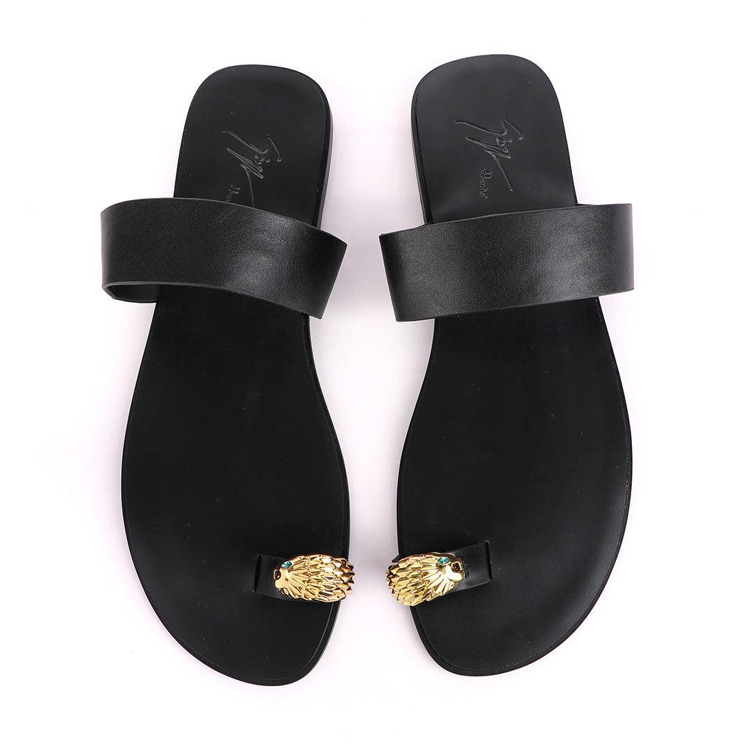 Giuseppe Zanotti Leo Black Leather Slippers - Obeezi