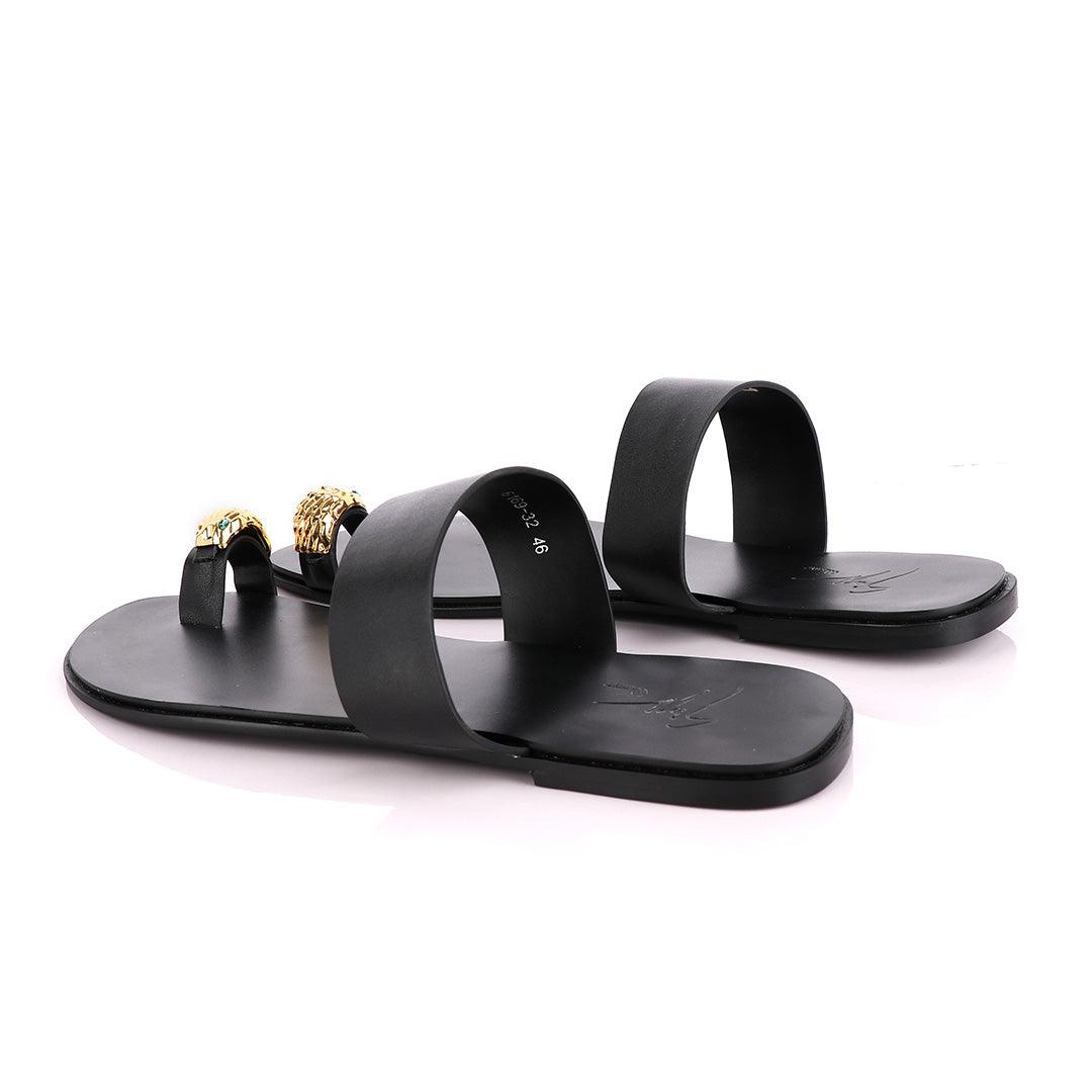 Giuseppe Zanotti Leo Black Leather Slippers - Obeezi