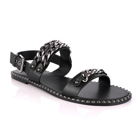 Giuseppe Zanotti Triple Chain Leather Sandals - Black - Obeezi