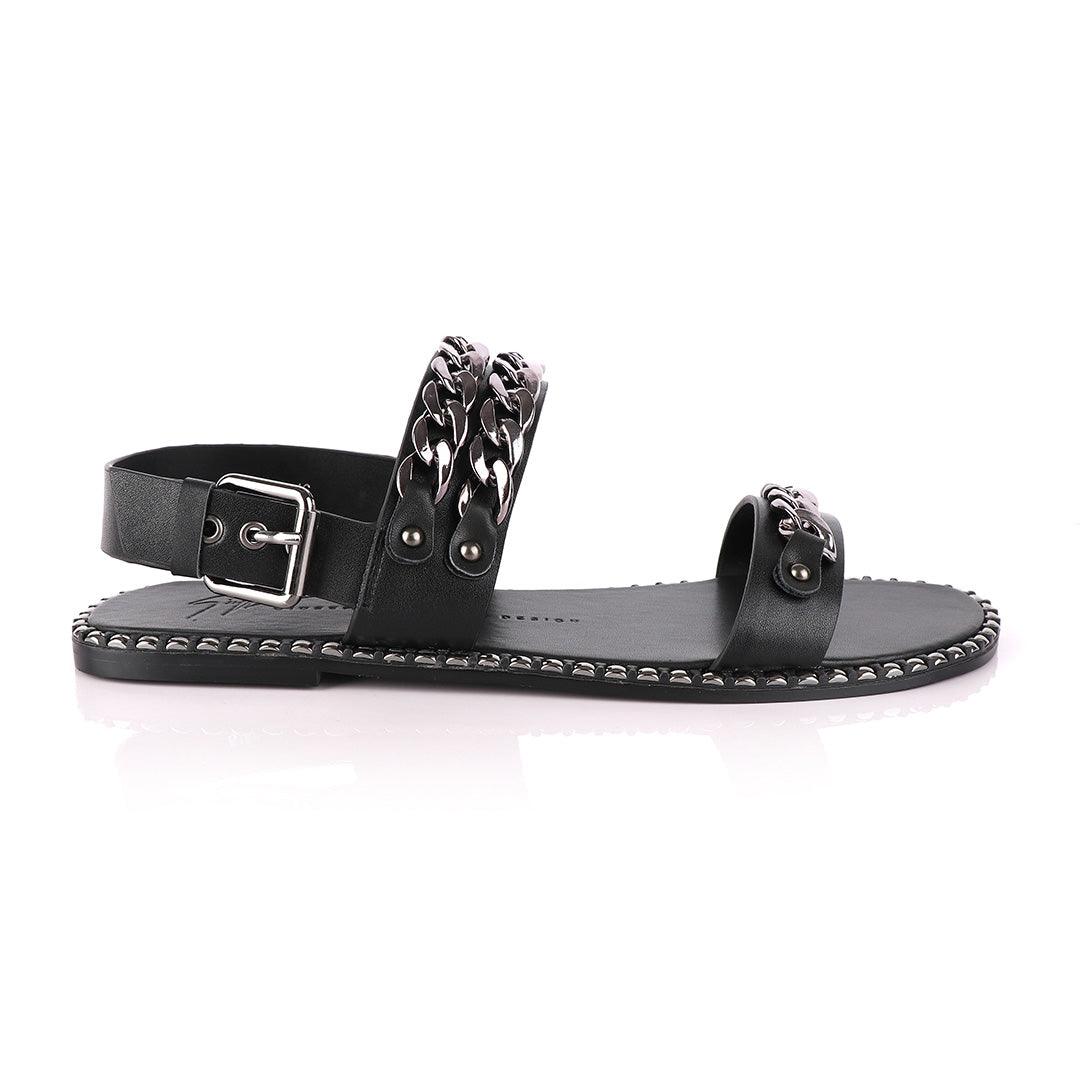 Giuseppe Zanotti Triple Chain Leather Sandals - Black - Obeezi