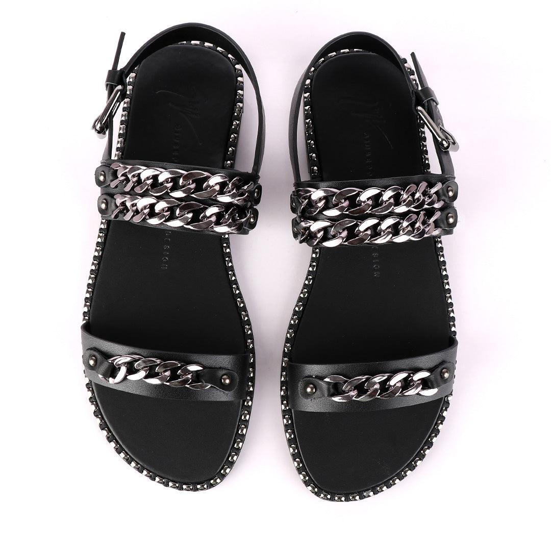 Giuseppe Zanotti Triple Chain Leather Sandals - Black - Obeezi