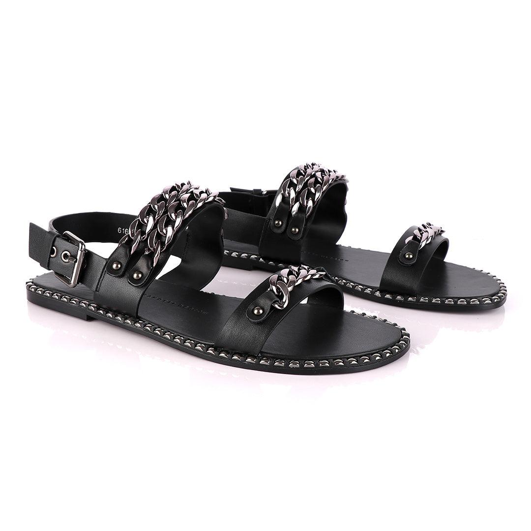 Giuseppe Zanotti Triple Chain Leather Sandals - Black - Obeezi