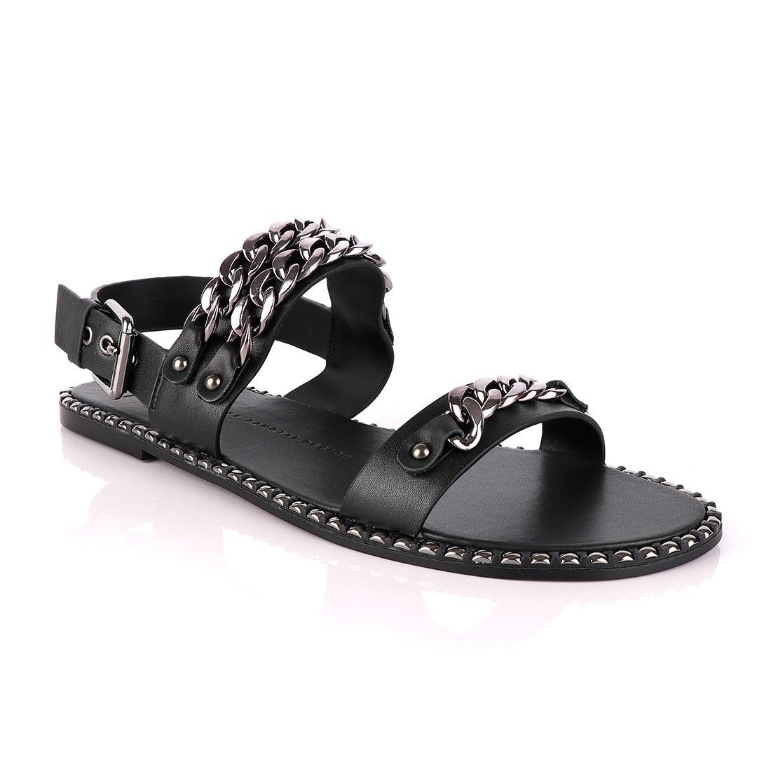 Giuseppe Zanotti Triple Chain Leather Sandals - Black - Obeezi