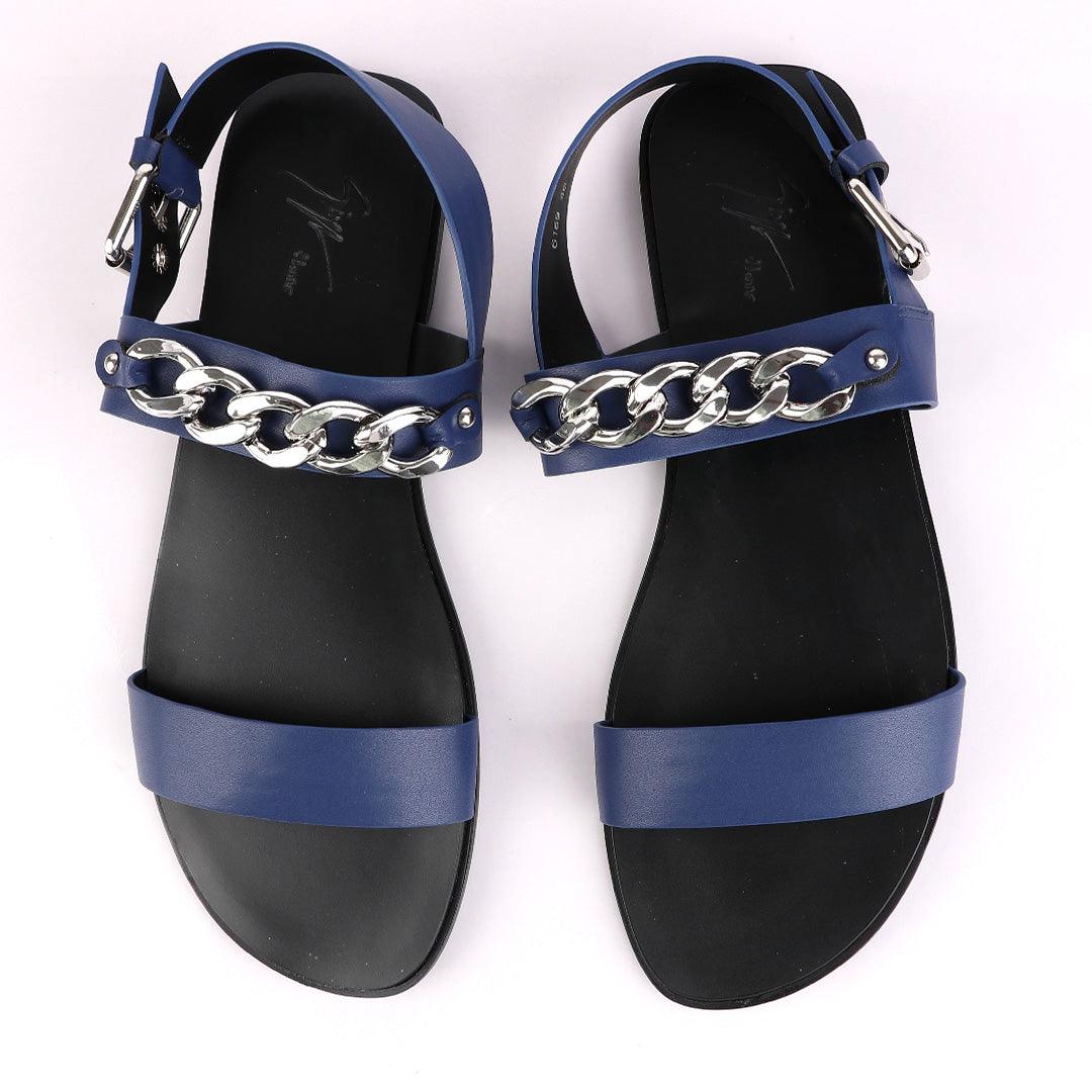 Giuseppe Zanotti Zak Chain Leather Sandals - Blue - Obeezi