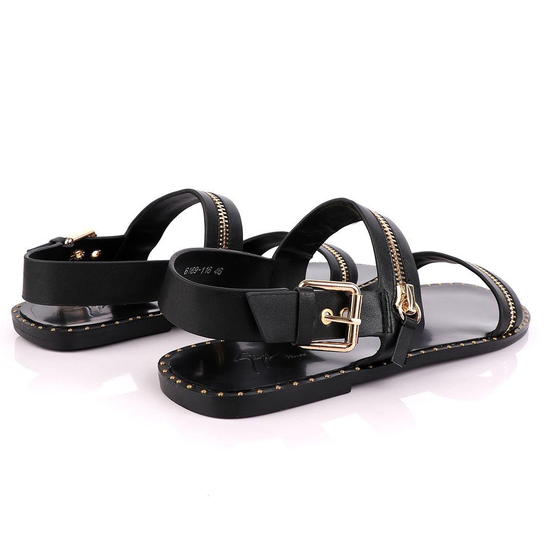 Giuseppe Zanotti Zip Strap Black Sandal - Obeezi