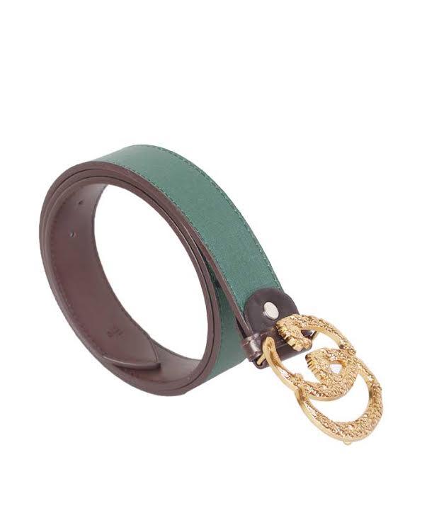 Gold Interlocking G Buckle With Snake Print Green - Obeezi.com