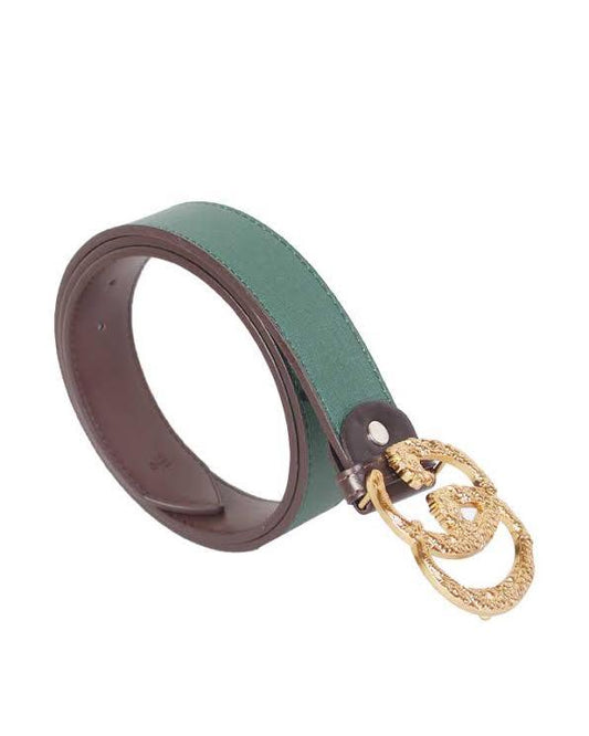 Gold Interlocking G Buckle With Snake Print Green - Obeezi.com