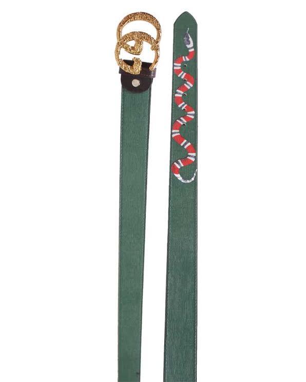 Gold Interlocking G Buckle With Snake Print Green - Obeezi.com