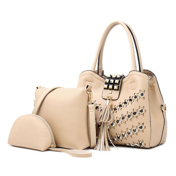 Golden metalic Design 3 in 1 woman Apricot Handbags - Obeezi.com