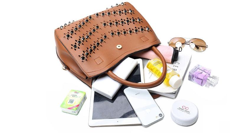 Golden metalic Design 3 in 1 woman Apricot Handbags - Obeezi.com