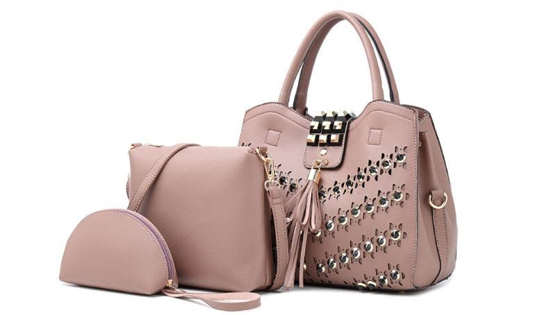 Golden metalic Design 3 in 1 woman Black Handbags - Obeezi.com