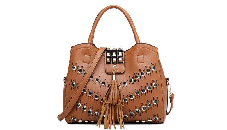 Golden metalic Design 3 in 1 woman Brown Handbags - Obeezi.com