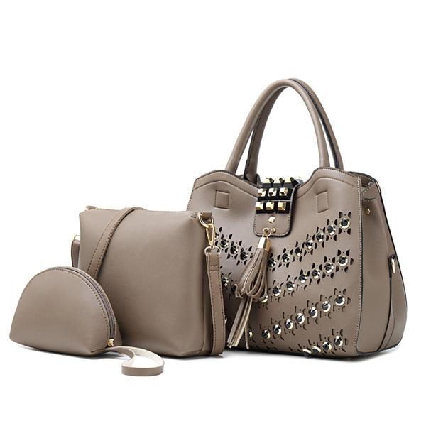 Golden metalic Design 3 in 1 woman Grey Handbags - Obeezi.com