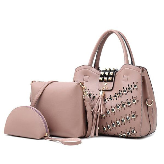 Golden metalic Design 3 in 1 woman off Pink Handbags - Obeezi.com