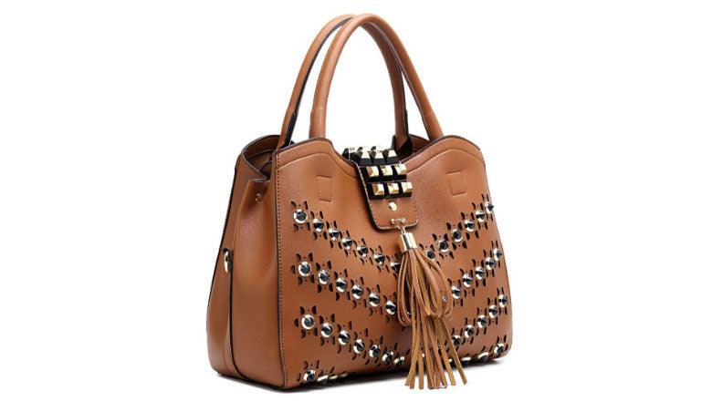 Golden metalic Design 3 in 1 woman Red Handbags - Obeezi.com