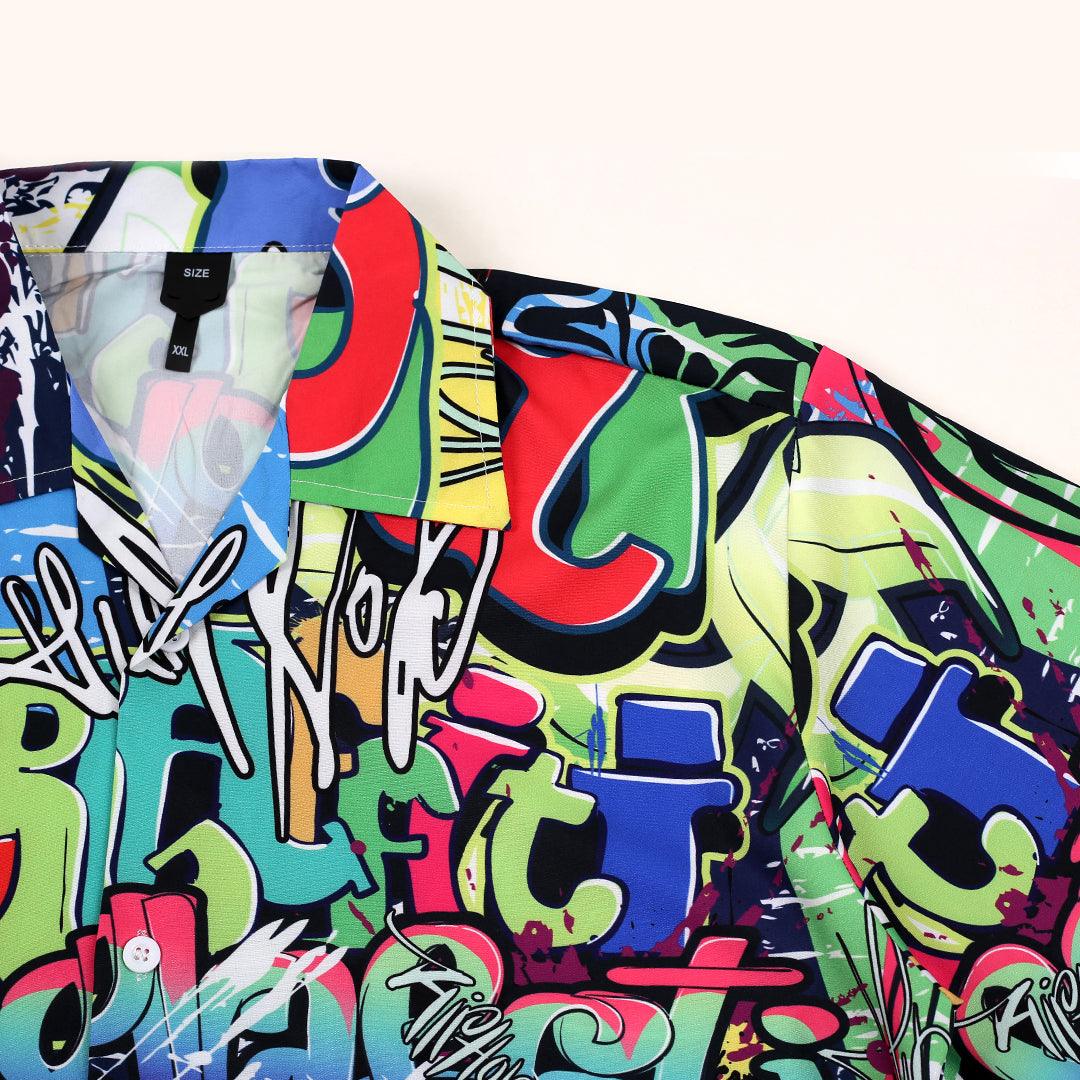 Graphic Designed Written Designed Multi-Colored Aloha Shirt - Obeezi.com