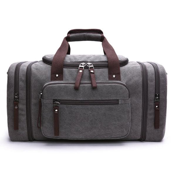 Grey Vintage Canvas Gym Duffel Unisex Travel Tote Bag - Obeezi.com