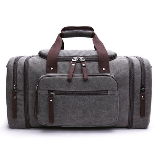 Grey Vintage Canvas Gym Duffel Unisex Travel Tote Bag - Obeezi.com