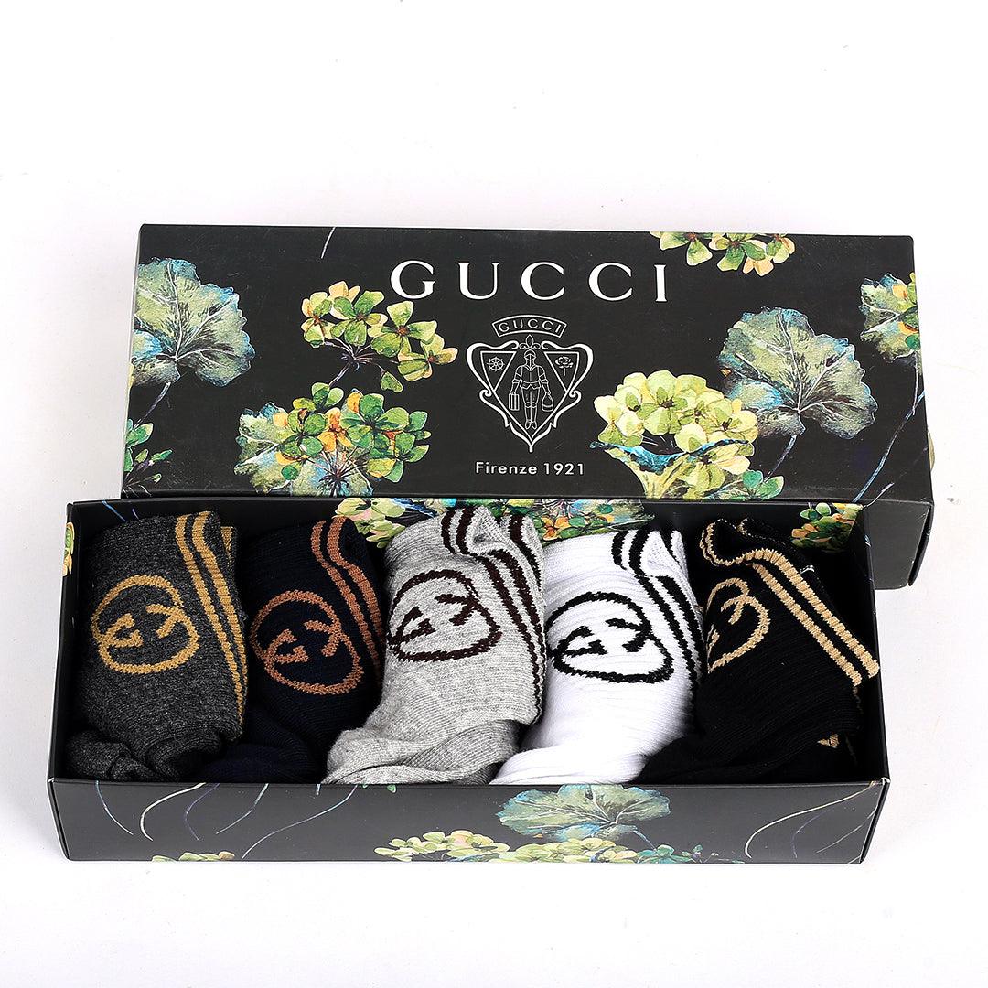 Guc 5 In 1 Cotton Logo Designed Black, Grey, Ash And Black Socks - Obeezi.com