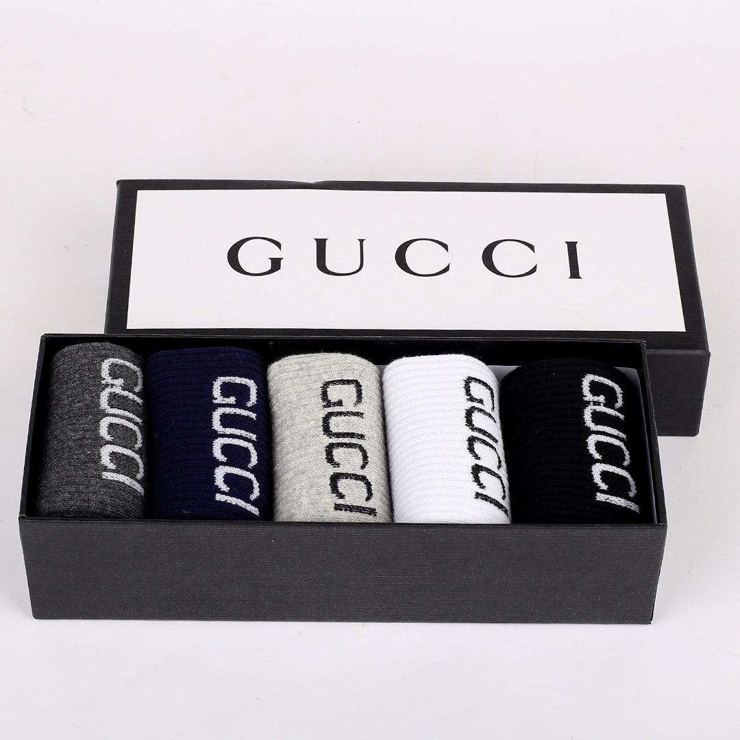 Guc 5 Pairs White, Black, Ash, Blue And Grey Logo Designed Socks - Obeezi.com