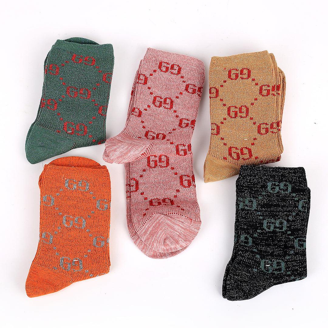 Guc Glittering dotted 5 In 1 GG Logo Designed Socks - Obeezi.com