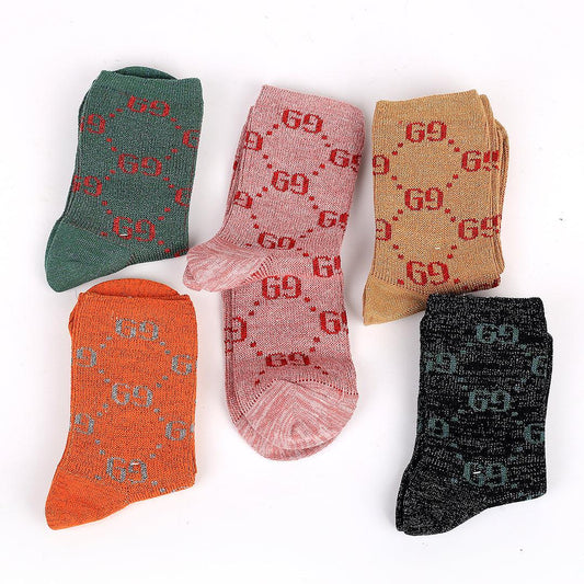 Guc Glittering dotted 5 In 1 GG Logo Designed Socks - Obeezi.com