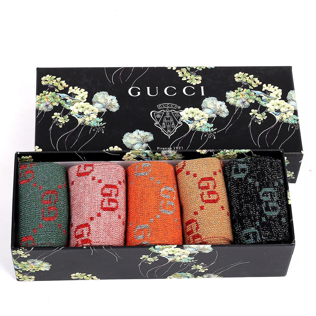Guc Glittering dotted 5 In 1 GG Logo Designed Socks - Obeezi.com