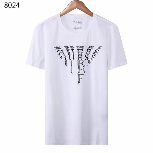 Guess Men's Shifted Metallic Logo-Print T-Shirt- White - Obeezi