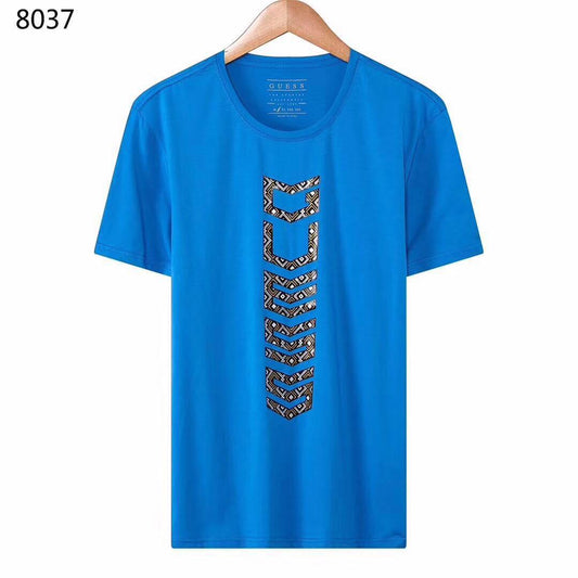Guess Men's Short Sleeve Basic Pop Logo Crew T-Shirt Blue - Obeezi