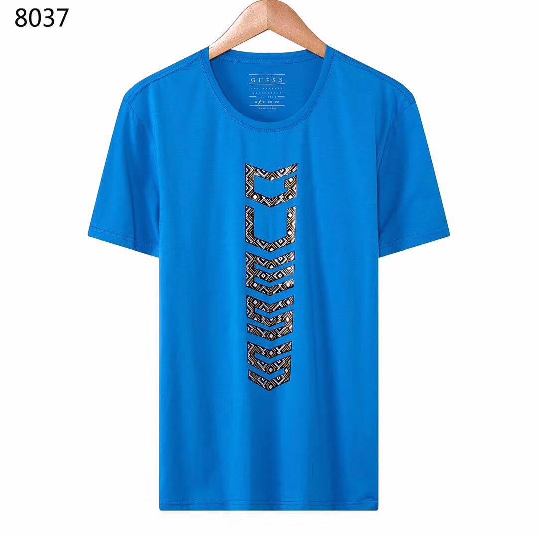 Guess Men's Short Sleeve Basic Pop Logo Crew T-Shirt Blue - Obeezi