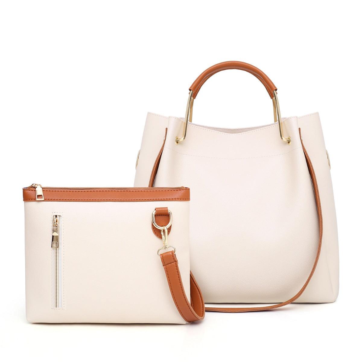 Guluded Leather Portable Handbag-Beige - Obeezi.com