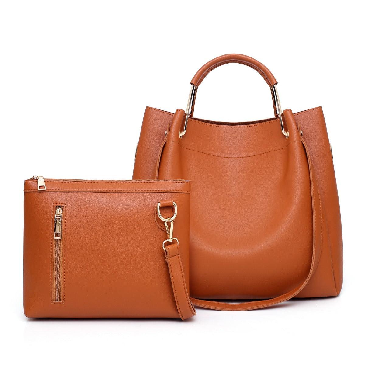 Guluded Leather Portable Handbag-Brown - Obeezi.com