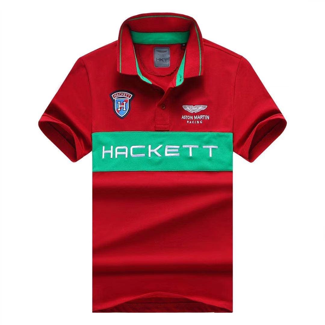 Hackett Aston Martin Racing Men's Premium Red And Green Cotton Polo Shirt - Obeezi.com