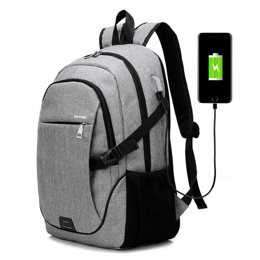 Haven Large Capacity Laptop Backpack With USB Charging Port-Grey - Obeezi.com