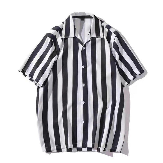 Hawaiian Black And White Striped Designed Aloha Shirt - Obeezi.com