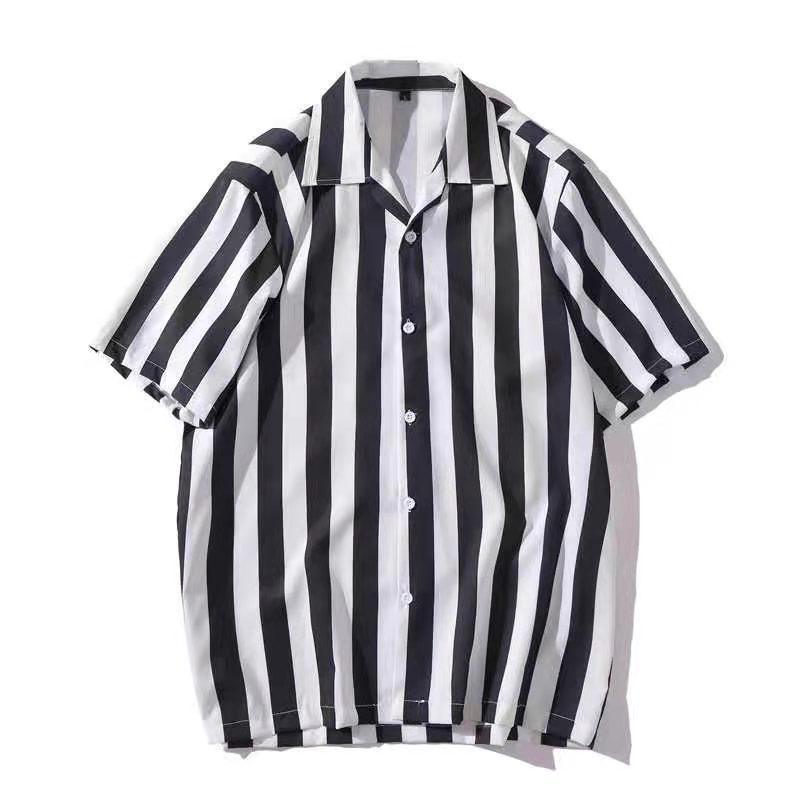 Hawaiian Black And White Striped Designed Aloha Shirt - Obeezi.com