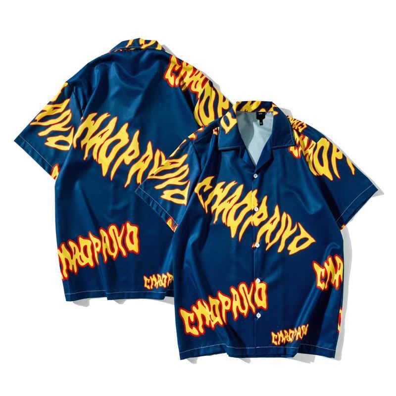 Hawaiian Graphic Chao Encrypted Designed Blue Aloha Shirt - Obeezi.com