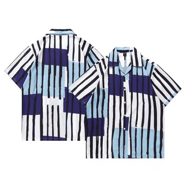 Hawaiian Short Sleeve Beach Shirt Blocked Designed - Obeezi.com