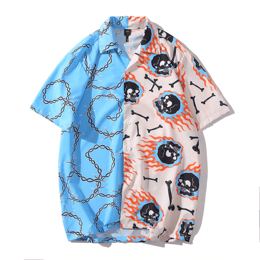 Hawaiian Short Sleeves Fiery Skullie Casual Men's Shirt - Obeezi.com
