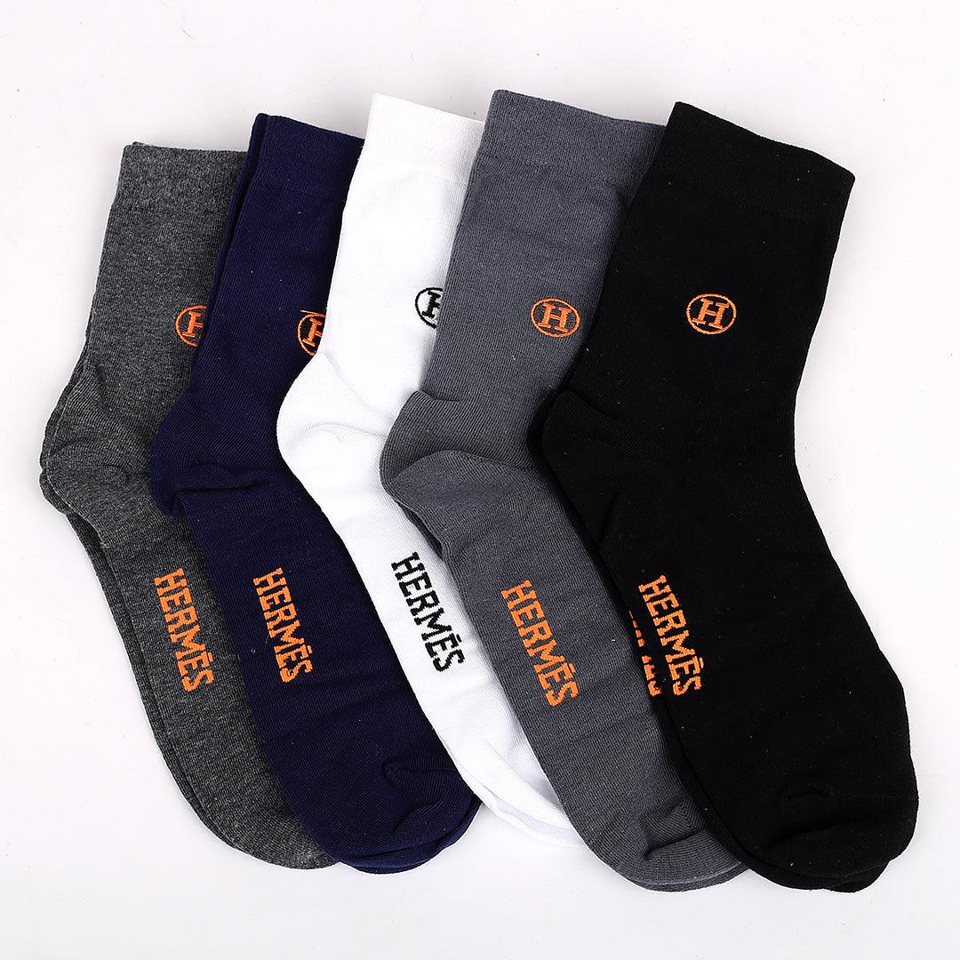 Herm Cotton 5 In 1 Logo Designed Grey, Blue, White, Ash And Black Socks - Obeezi.com