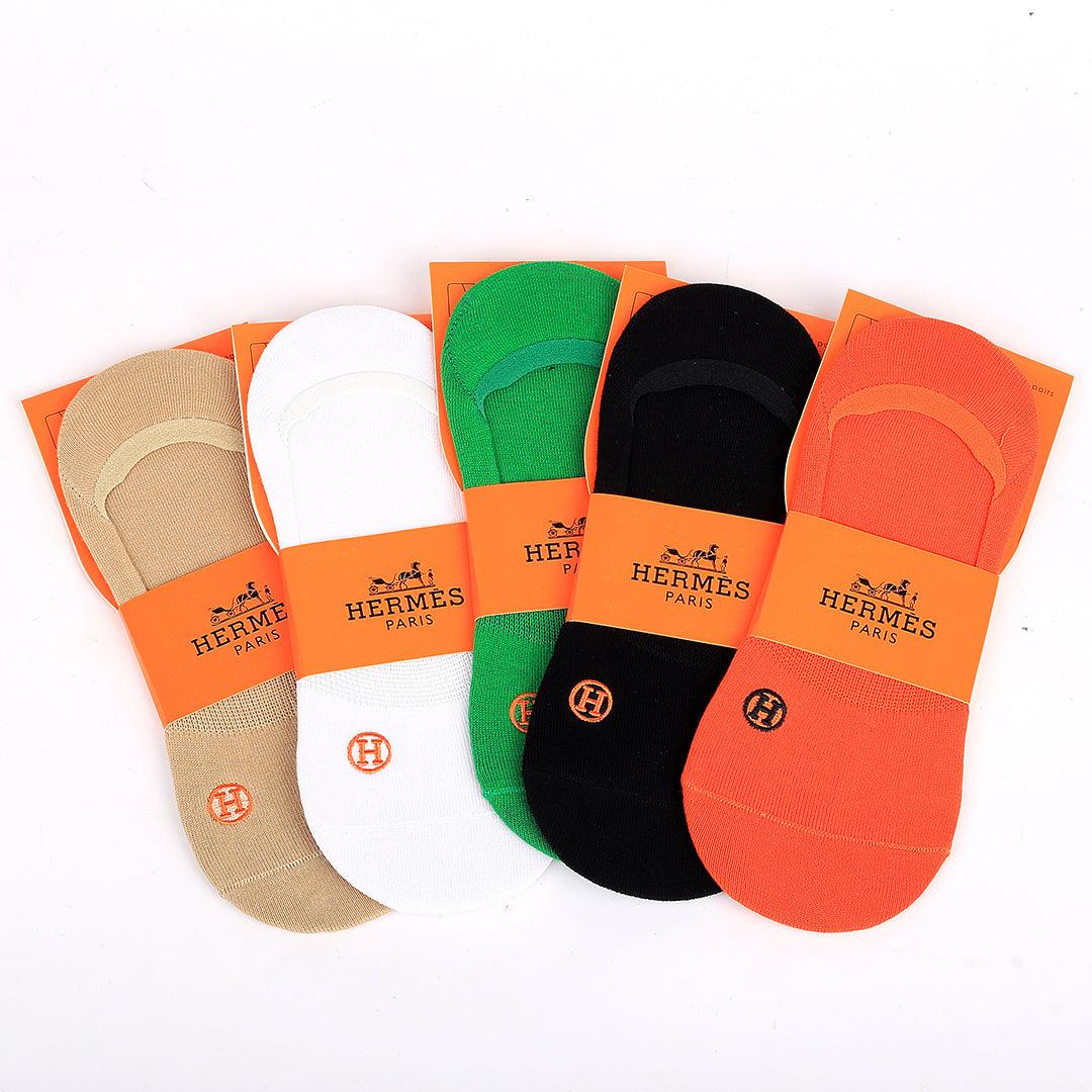 Herm Non-Slip Heel Cotton Blend Orange, Brown, White, Green And Black Socks - Obeezi.com