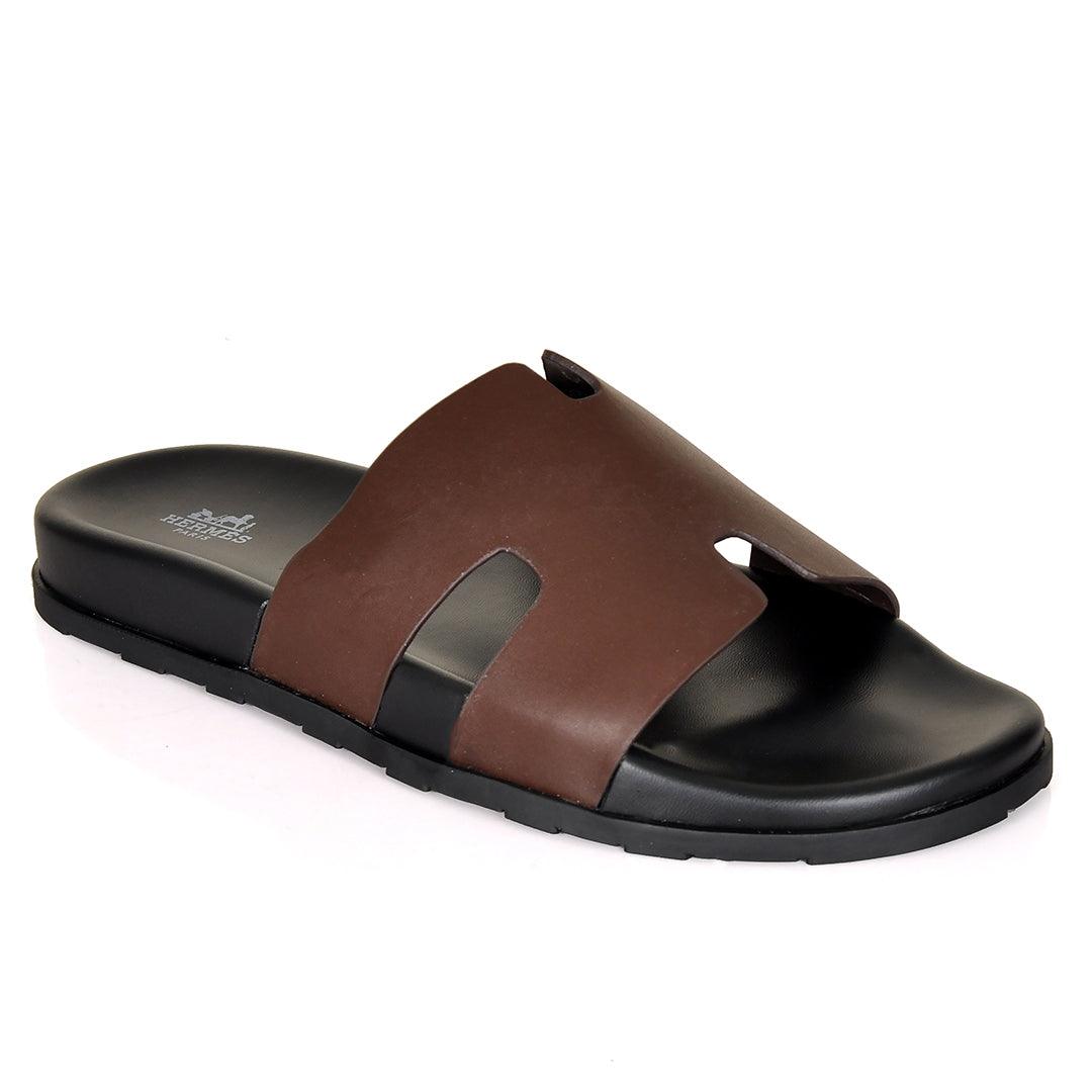 Herm Paris Izmir Lightweight Plain Leather Slippers- Coffee - Obeezi.com