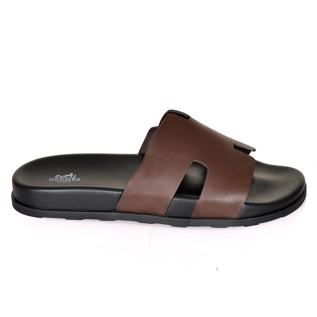 Herm Paris Izmir Lightweight Plain Leather Slippers- Coffee - Obeezi.com